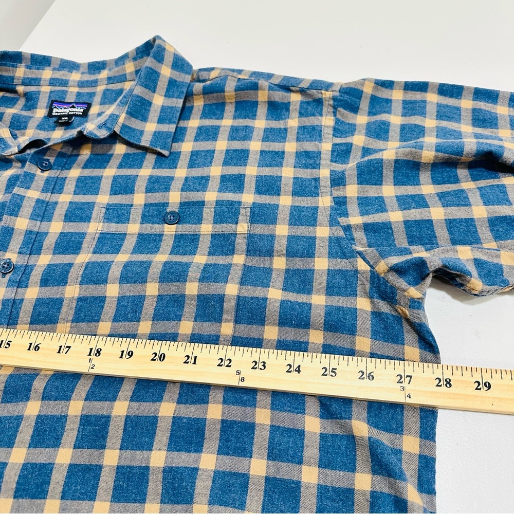 Patagonia Plaid Long Sleeve Organic Cotton Button‎ Shirt XXL Men's Blue Olive - Picture 4 of 7